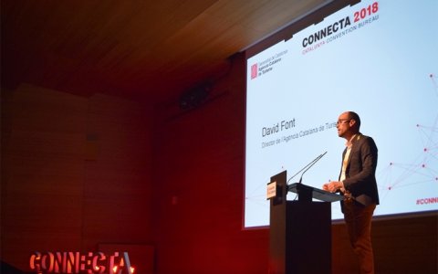 El director de l'Agència Catalana de Turisme (ACT), David Font, durant la inauguració del Connecta2018.