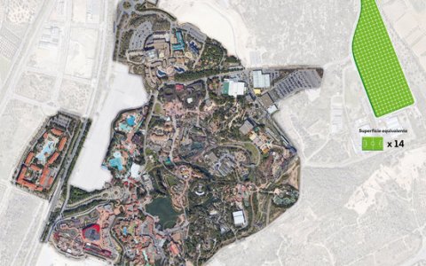 Imatge virtual del futur parc fotovoltaic dibuixat en un plànol de PortAventura World. FOTO: ACN.