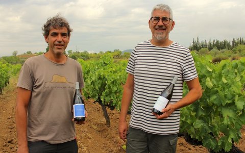 Patri Morillo -esquerra- i Pep Aguilar, en una de les seves vinyes a Mas d'en Cosme.